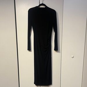 Elegant Black Long Sleeve Ruched Dress